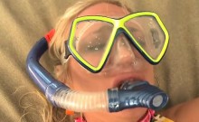 Blonde Girl Gets Cumshot While Wearing Goggles and in Chains