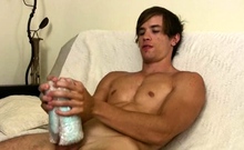 Hot twink with a sculptured bod trying out his DIY toy