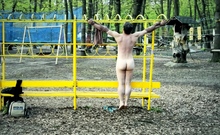 Crucified naked in public park