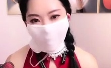 Chinese sexy girl use ballgag under tight mask