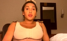 Latina Shemale with Big Tits Jerks Off For You