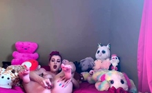 Stacked brunette goes solo toys and masturbation