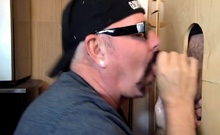 Lucky gay gets sucked by gloryhole DILF