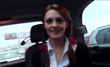 Two schoolgirls hot threesome in the car